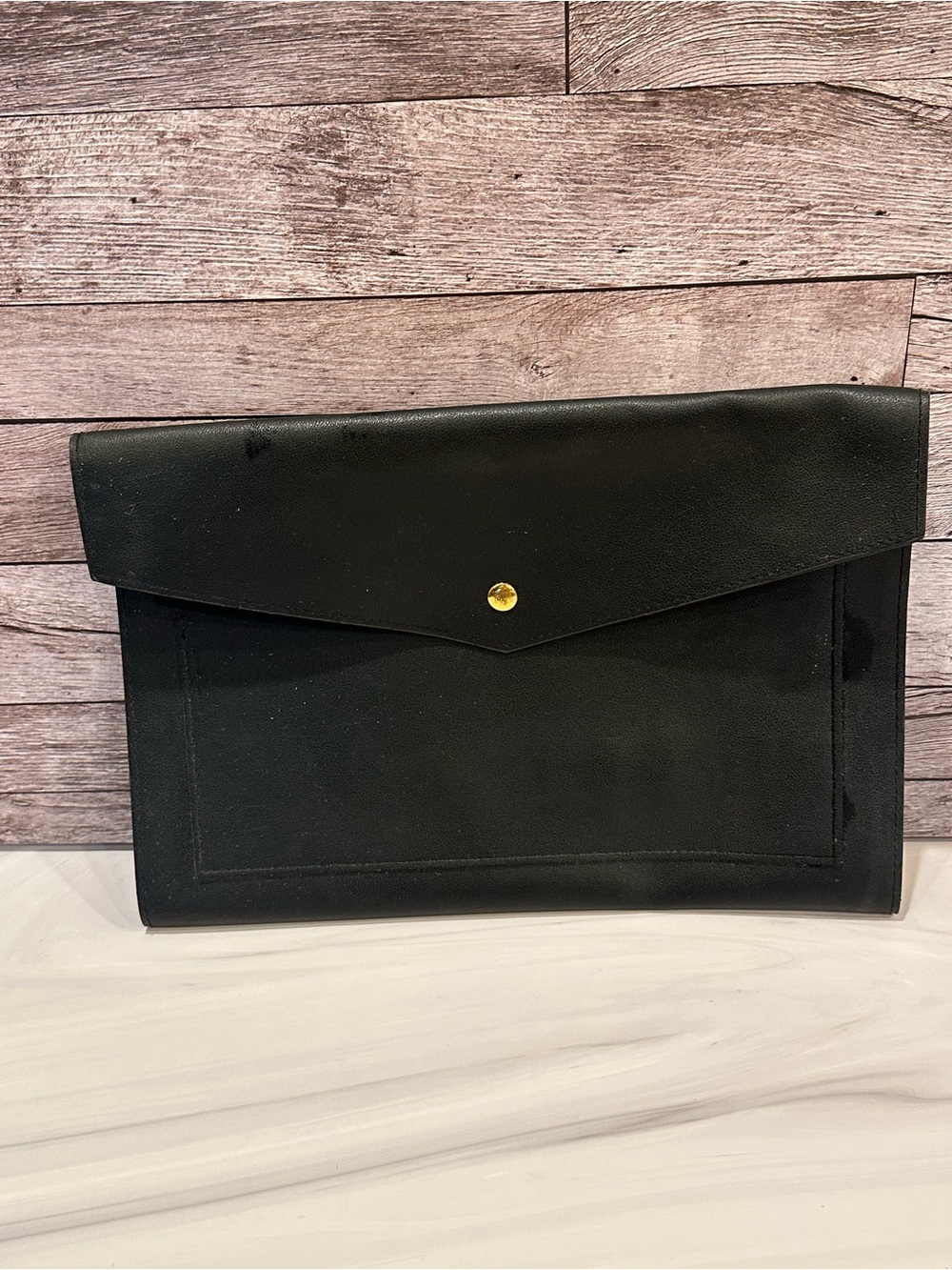 Men's Black Envelope Briefcase with Gold Snap Closure